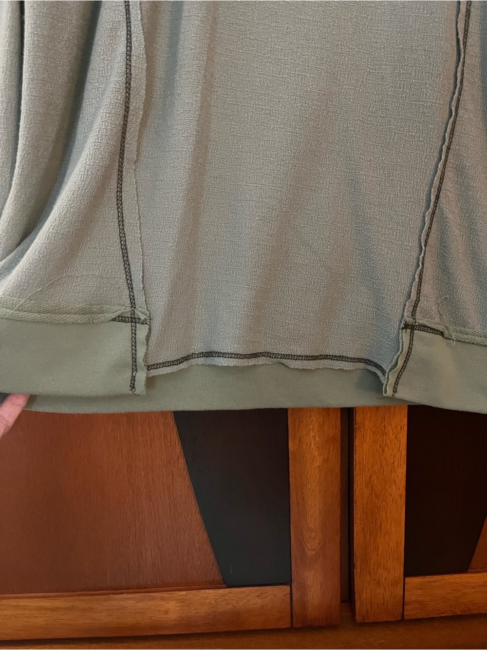 🦀BiBi Sage Green Pullover Top w/Decorative Black Stitching & Front Notched Hem - Picture 6 of 8